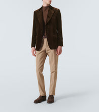 Load image into Gallery viewer, Model wearing Lardini - Velvet Single-Breasted Blazer in Chocolate.
