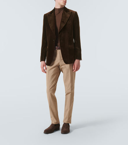 Model wearing Lardini - Velvet Single-Breasted Blazer in Chocolate.