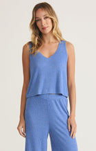 Load image into Gallery viewer, Model wearing ZSupply - Sloane V-Neck Rib Tank in Bay Blue.
