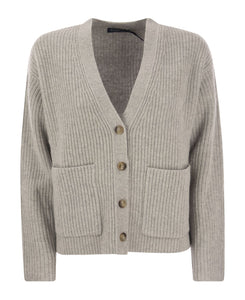 Polo Ralph Lauren - Wool-Cashmere L/S Boxy Cardigan in Soft Grey Melange.