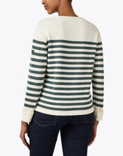 Load image into Gallery viewer, Model wearing Saint James - Ecrins Striped Sweater in Ecume/Vegetal - back.
