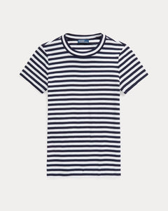 Polo Ralph Lauren - Striped Ribbed Cotton Crewneck Tee in Navy/White.