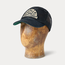 Load image into Gallery viewer, RRL - Nylon/Cotton Mesh &quot;Coast To Coast&quot; Patch Denim-bill Trucker Hat in Navy.
