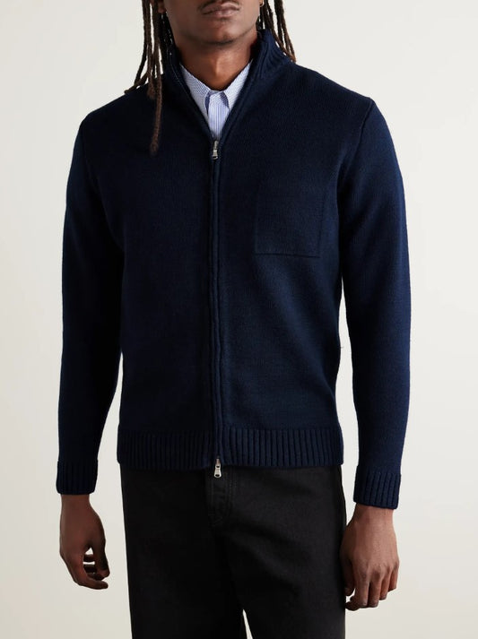 Inis Meain - Textured Zip Sweater Jacket in Navy