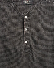 Load image into Gallery viewer, RRL - Waffle Knit S/SHenley Shirt in Faded Black Canvas.
