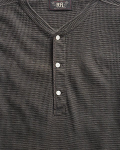 RRL - Waffle Knit S/SHenley Shirt in Faded Black Canvas.