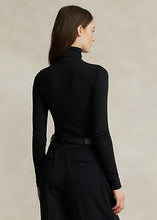 Load image into Gallery viewer, Model wearing Polo Ralph Lauren - Stretch Ribbed Turtleneck in Black - back.
