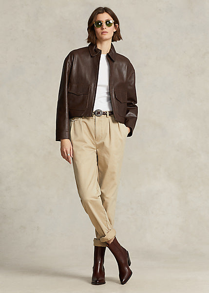 Model wearing Polo Ralph Lauren - L/S Ribbed Cotton Tee in White.