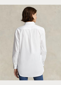 Model wearing Polo Ralph Lauren - Relaxed Fit Cotton Shirt in White - back.