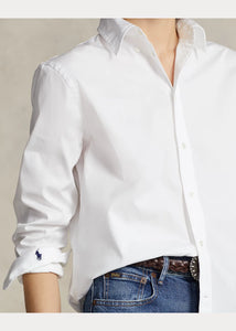 Model wearing Polo Ralph Lauren - Relaxed Fit Cotton Shirt in White.