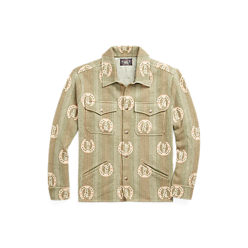 RRL - L/S Cotton Jacquard Sweater Shirt in Sage Multi.