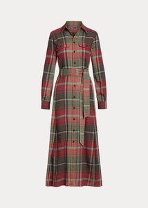 Polo Ralph Lauren - Belted Plaid Cotton-Blend Dress in Red Multi Plaid.