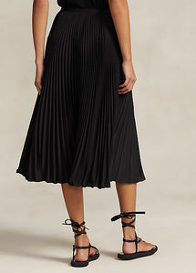 Model wearing Polo Ralph Lauren - Pleated Georgette Skirt in Black - back.