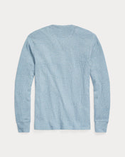 Load image into Gallery viewer, RRL - Garment-Dyed Waffle Knit Henley Shirt in Blue Heather - back.
