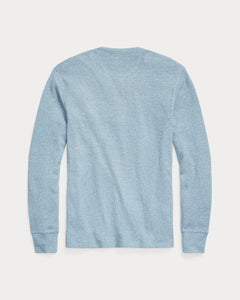 RRL - Garment-Dyed Waffle Knit Henley Shirt in Blue Heather - back.