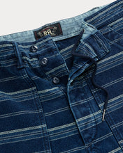 Load image into Gallery viewer, RRL - Indigo Striped Dobby Short in Multi Indigo Stripe.
