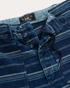 RRL - Indigo Striped Dobby Short in Multi Indigo Stripe.