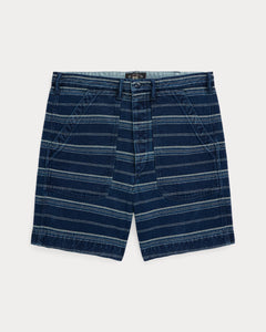 RRL - Indigo Striped Dobby Short in Multi Indigo Stripe.