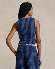 Load image into Gallery viewer, Model wearing Polo Ralph Lauren - Pinstripe Linen/Cotton Vest in Navy - back.
