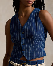 Load image into Gallery viewer, Model wearing Polo Ralph Lauren - Pinstripe Linen/Cotton Vest in Navy.
