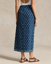 Load image into Gallery viewer, Model wearing Polo Ralph Lauren - Printed Cotton Wrap Skirt in Navy/Bell Floral - back.
