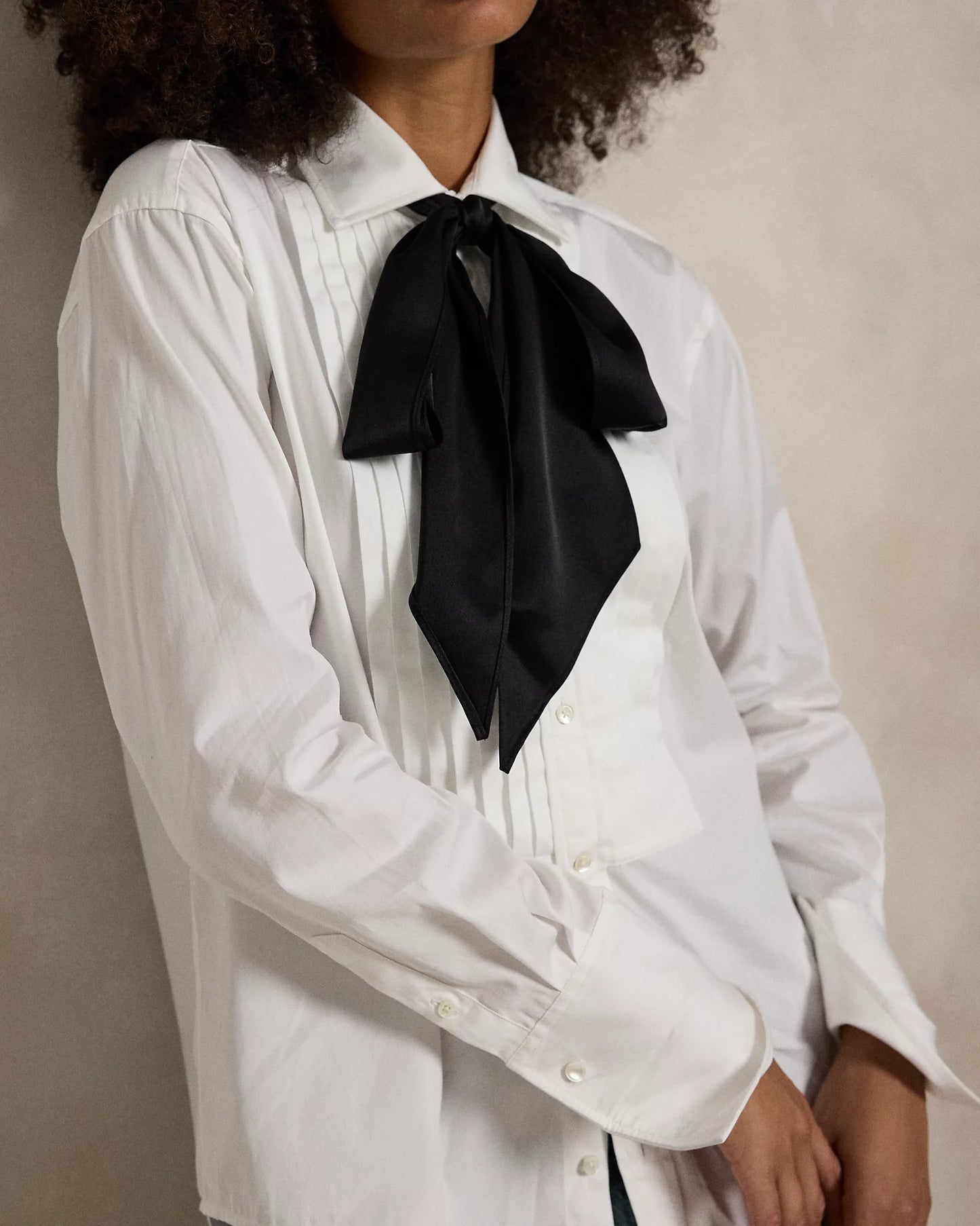 Model wearing Polo Ralph Lauren - Cotton Tuxedo Shirt in White.