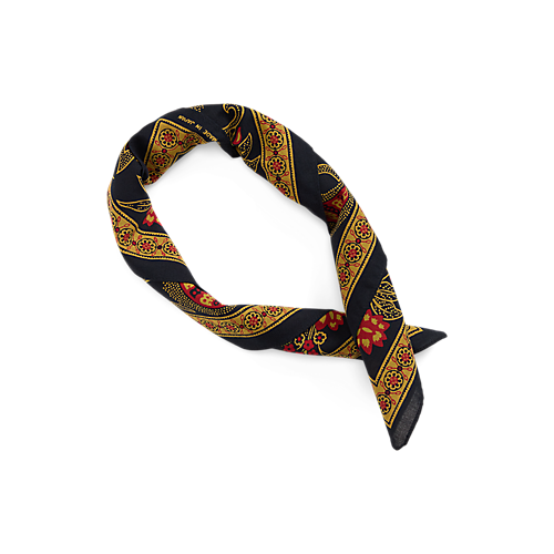 RRL - Motorcyclist-Print Cotton East 2 West Bandana in Navy/Yellow/Red.