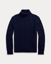 Load image into Gallery viewer, POLO Ralph Lauren - Cable Knit Wool Cashmere Turtleneck Sweater in Navy.
