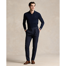 Load image into Gallery viewer, Model wearing POLO Ralph Lauren - LS Merino Wool Button Placket Polo Sweater in Hunter Blue.
