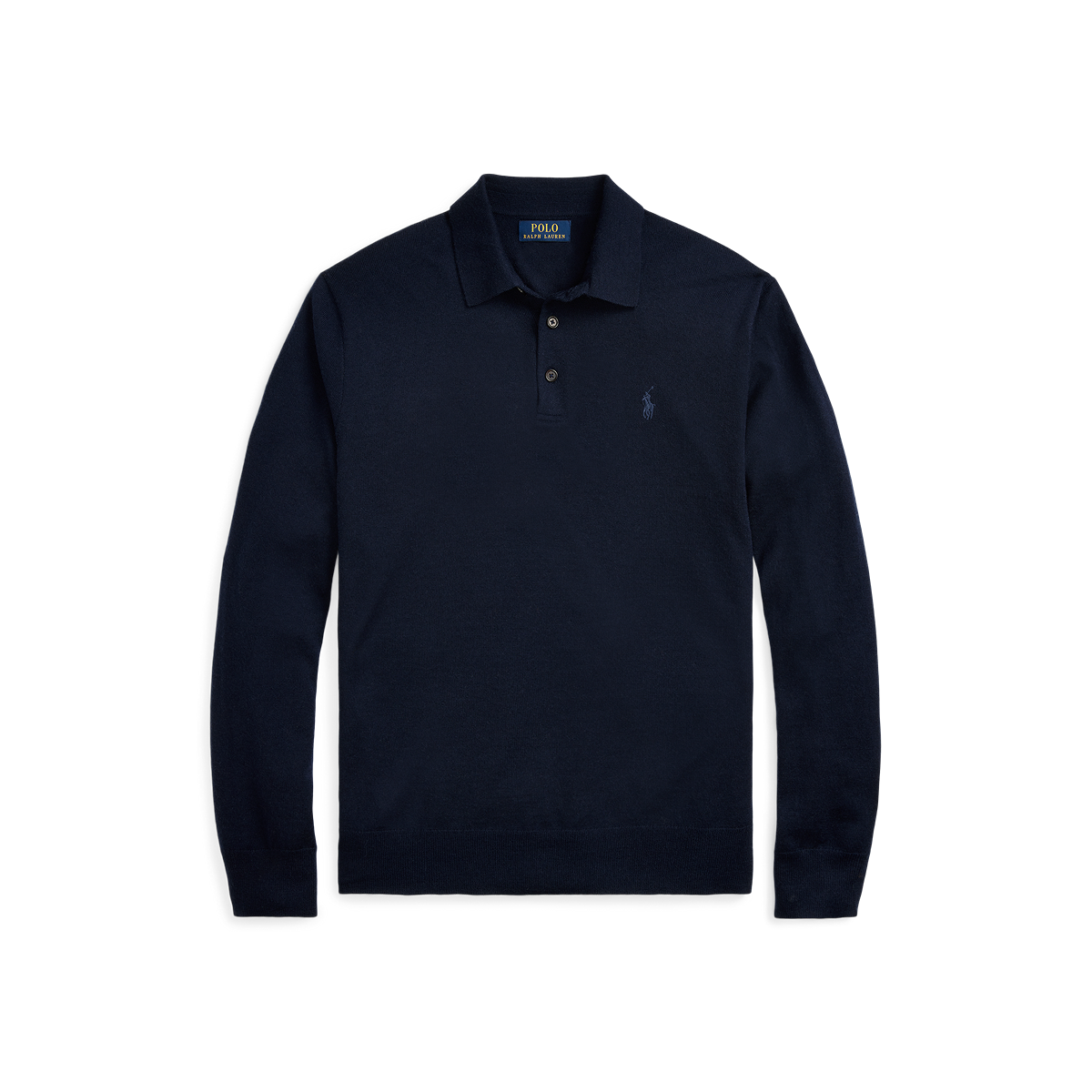 POLO Ralph Lauren - LS Merino Wool Button Placket Polo Sweater in Hunter Blue.