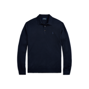 POLO Ralph Lauren - LS Merino Wool Button Placket Polo Sweater in Hunter Blue.