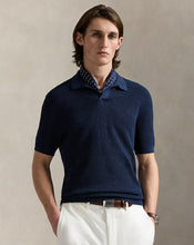 Load image into Gallery viewer, Model wearing POLO Ralph Lauren - Mesh Knit Linen SS Sweater in Blue
