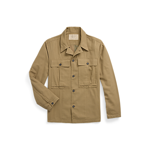 RRL - L/S Cotton Safari Infantry Overshirt in Dark Tan.