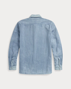 RRL - Indigo Striped Double-Faced Workshirt in Indigo - back.