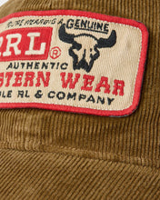 Load image into Gallery viewer, RRL - Logo Patch Corduroy Trucker Hat in Faded Tan.
