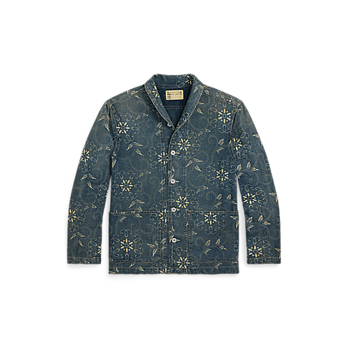 RRL - Indigo Print Woven Overshirt in Indigo/White Multi.