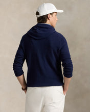 Load image into Gallery viewer, Model wearing RLX - Ralph Lauren Washable Cashmere Hoodie Sweater in Navy - back.
