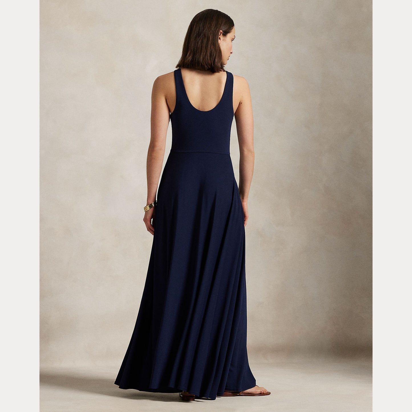 Model wearing Polo Ralph Lauren - Scoopneck Jersey Dress in Ink - back.