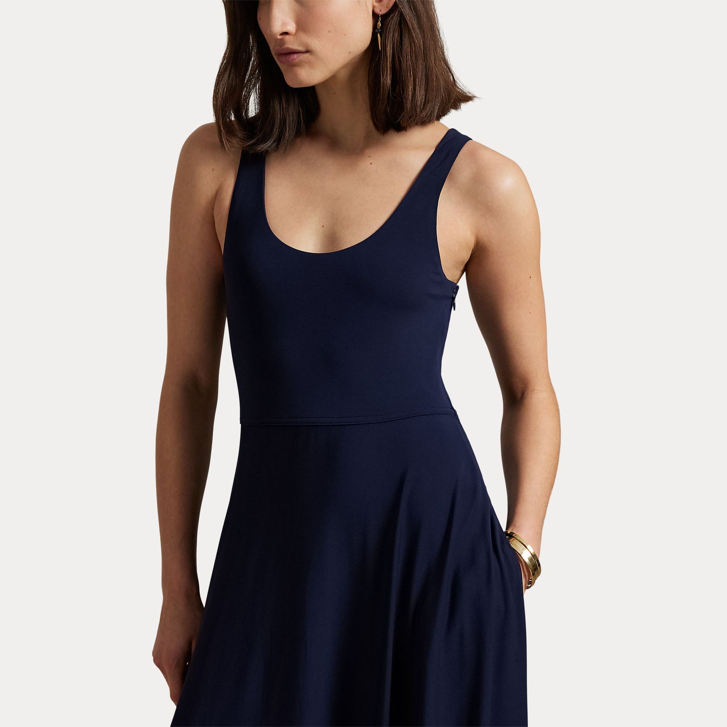 Model wearing Polo Ralph Lauren - Scoopneck Jersey Dress in Ink.