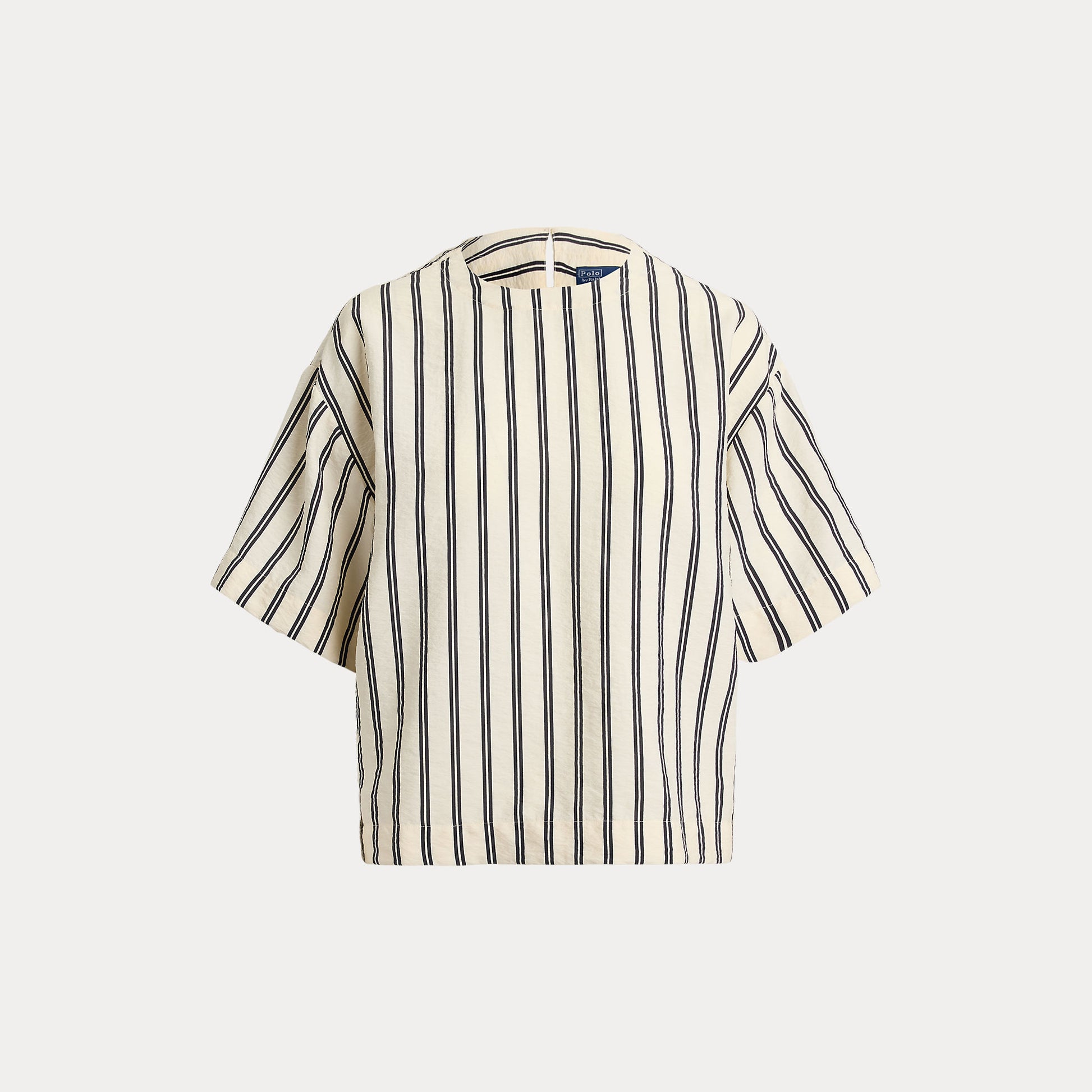 Polo Ralph Lauren - Silk Nylon SS Crew Neck Blouse in White/Black Stripe.