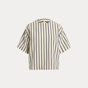 Polo Ralph Lauren - Silk Nylon SS Crew Neck Blouse in White/Black Stripe.