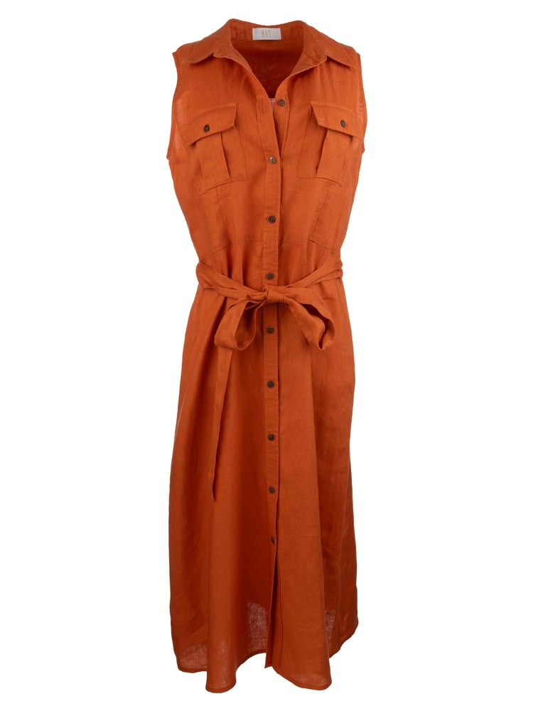 Kut from the Kloth - Bowtie-Btn Down A Line Slvless Dress in Orange.