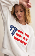 Load image into Gallery viewer, Model wearing ZSupply - Oversized USA Sweatshirt in White.

