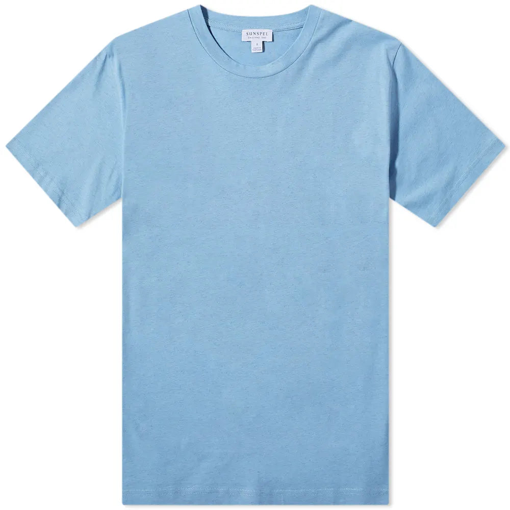 Sunspel - Riviera Organic Crew Neck S/S T-Shirt Blue Mist Melange.