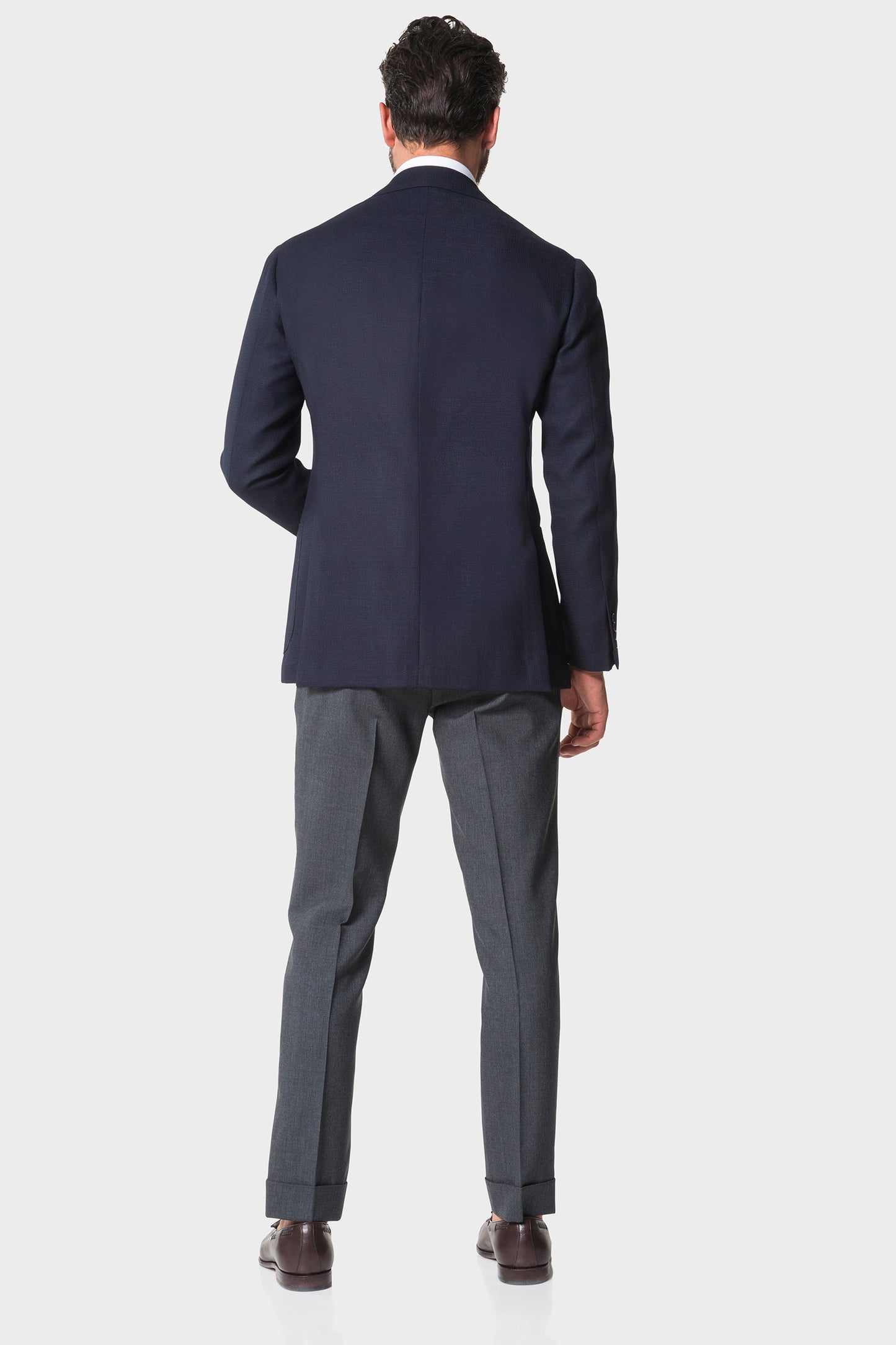 Model wearing Ring Jacket Signature Navy Balloon Jacket.