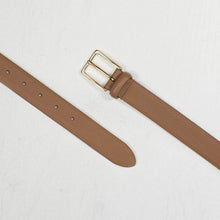 Load image into Gallery viewer, Anderson women&#39;s leather belt in tan wtih gold buckle.
