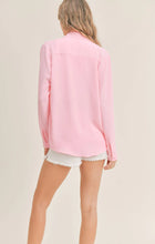 Load image into Gallery viewer, Model wearing Sadie &amp; Sage - So Posh Button Down Shirt in Pink - back.
