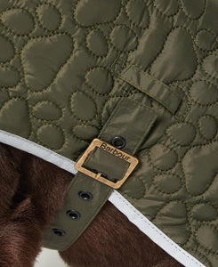 Barbour Paw Quilt Dog Coat in Olive.