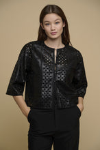 Load image into Gallery viewer, Model wearing Rino &amp; Pelle - Danet Cropped Wide Sleeve Jacket in Black.
