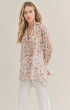 Load image into Gallery viewer, Model wearing Sadie &amp; Sage - Dune Flowers Button Down Top in Ivory Apricot.
